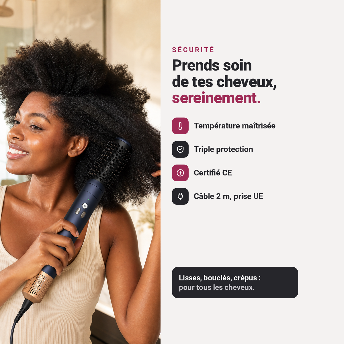 ELYRA Hairdryer Pro : sécurité, triple protection, certifié CE